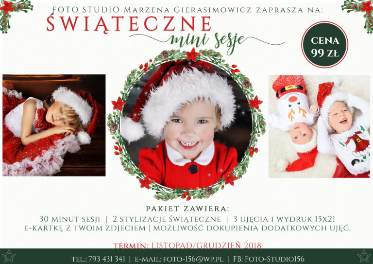 plakat bożonarodzeniowy mini sesje świąteczne foto studio Marzena Gierasimowicz